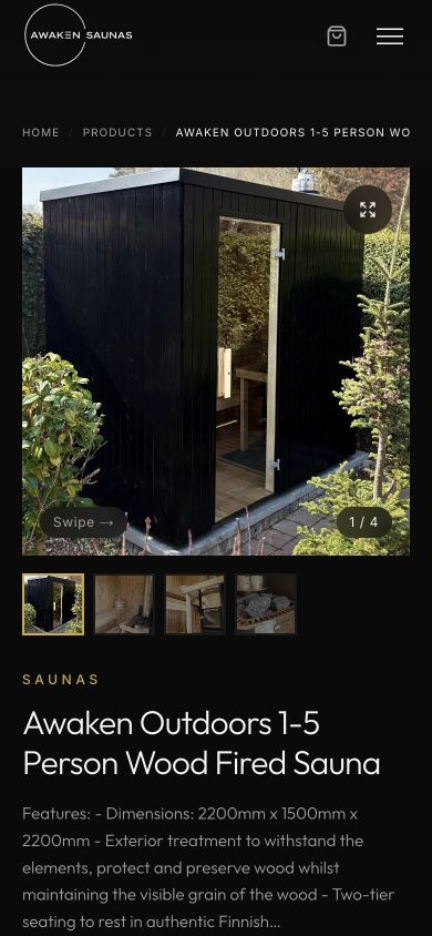 Awaken Saunas mobile product page by Stocks Local